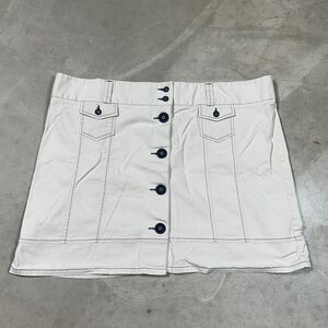 LL Bean Size 20 Beige Canvas A-Line Visible Stitching Button Front Skirt Y2K